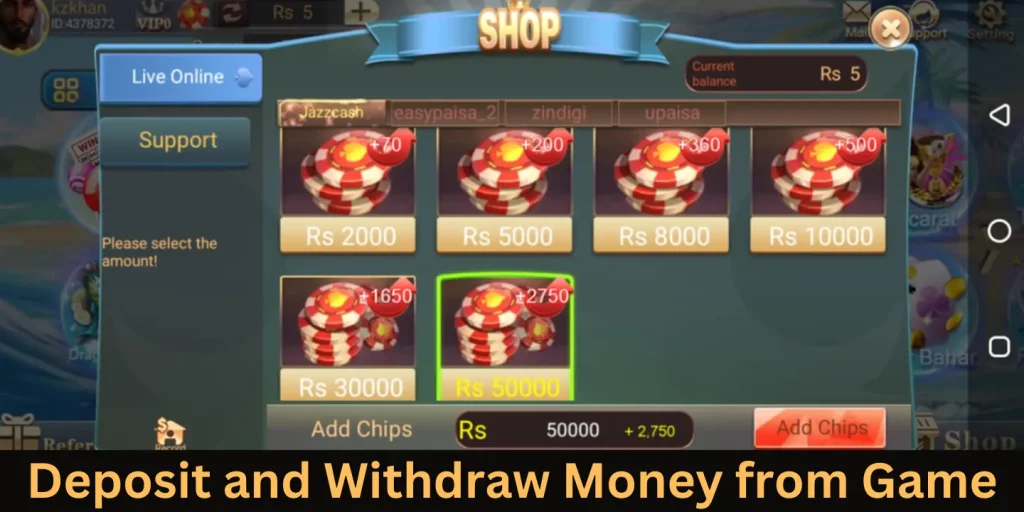 Teen Patti Go withdrawal process via Easypaisa and JazzCash